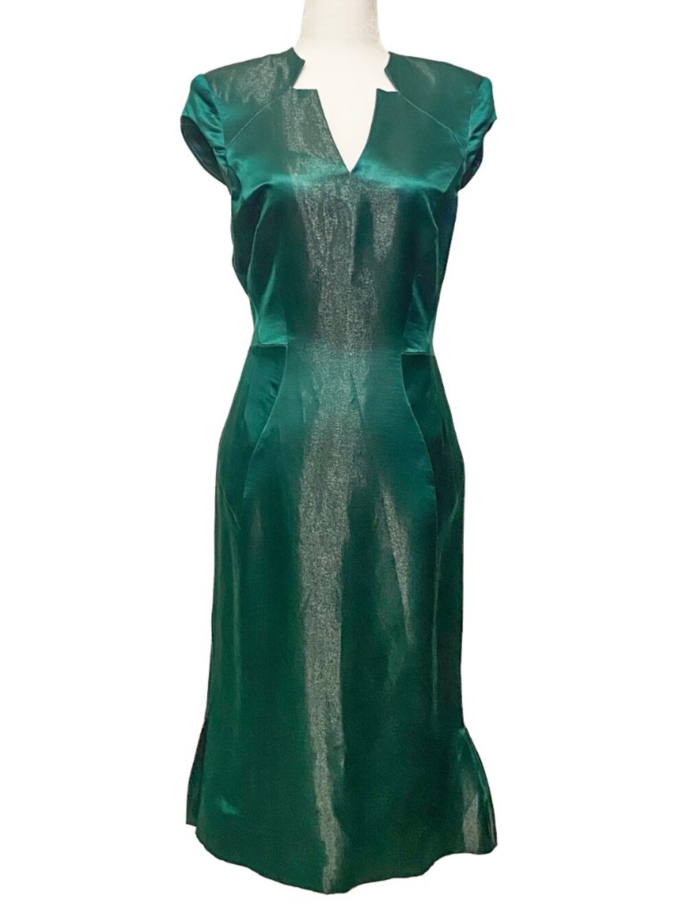 ZAC POSEN Emerald Green Metallic Satin Cocktail Dress - Size 4